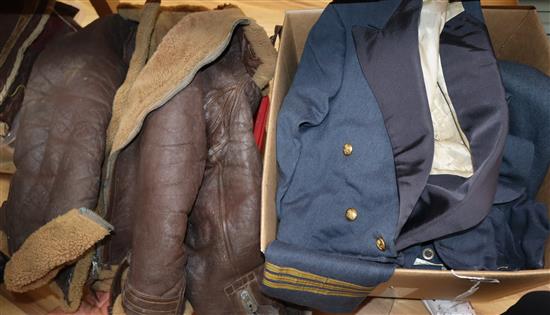 WWII RAF uniforms, flight jacket, goggles, formerly owned by Flight Lieutenant J F Hatton, together with shooting medals